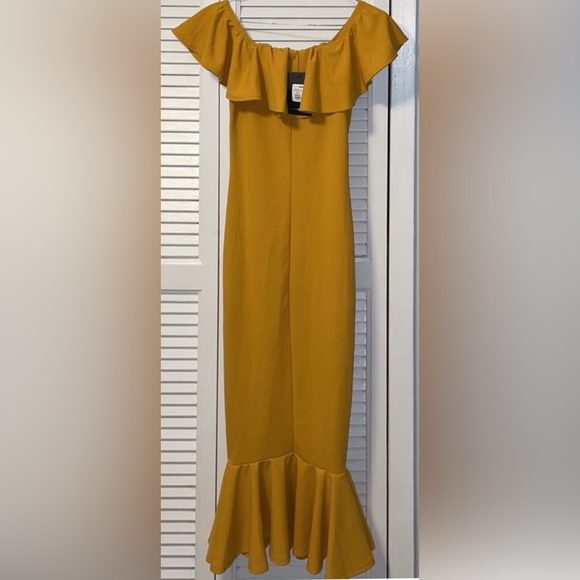 Very flattering Mustard Yellow Midi Dress with Beautiful Ruffles - Picture 6 of 6